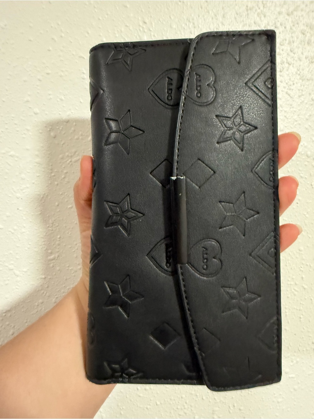 ALDO Black Embossed Star & Heart Clutch Wallet